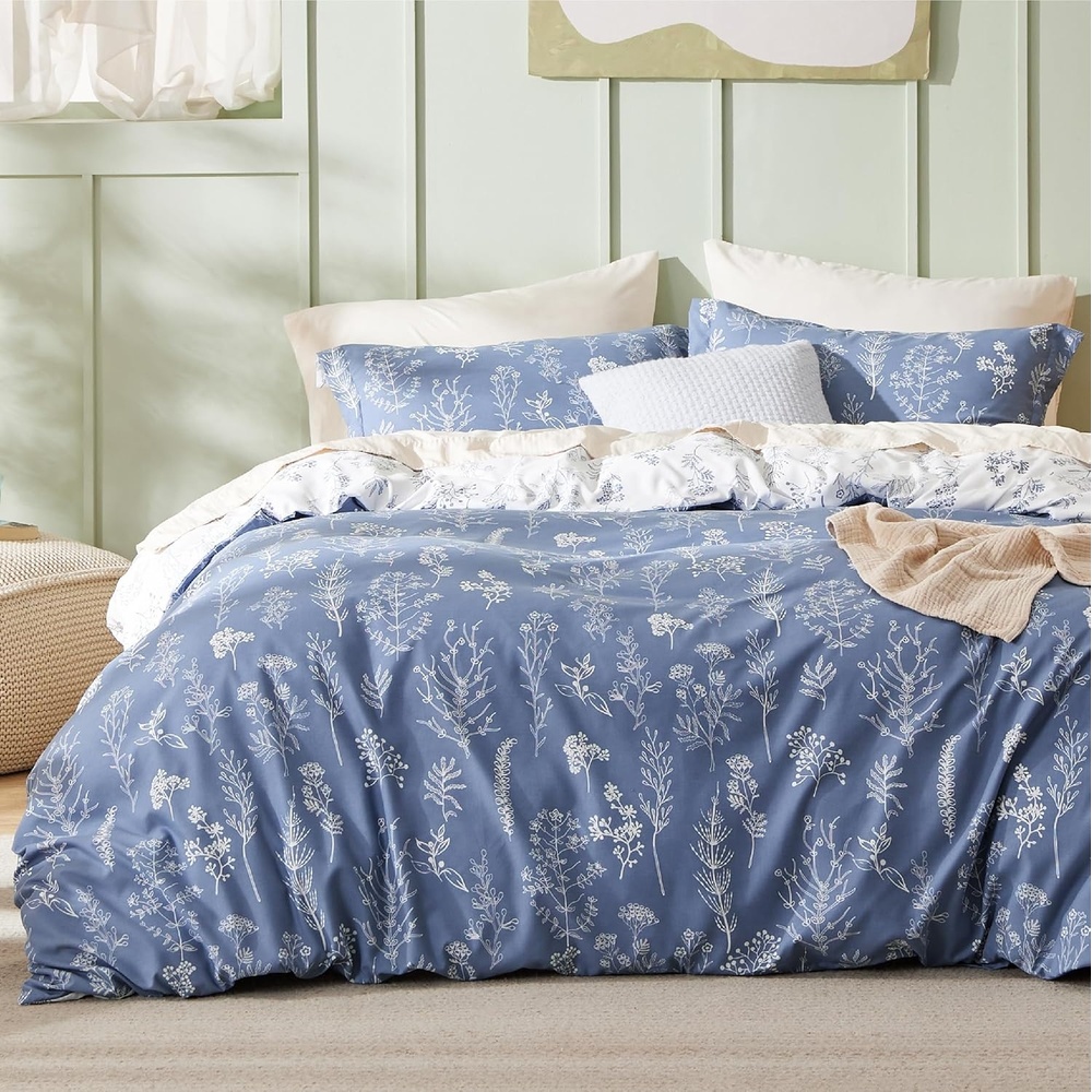 image:imageBedsure Duvet Cover King Size Reversible Navy Blue King Duvet Cover Set with Zipper Closure 3 Pieces Floral Patterned Bedding Set with 8 Corner Ties and 2 Pillow Shams24 Infinity Blue No Comforter