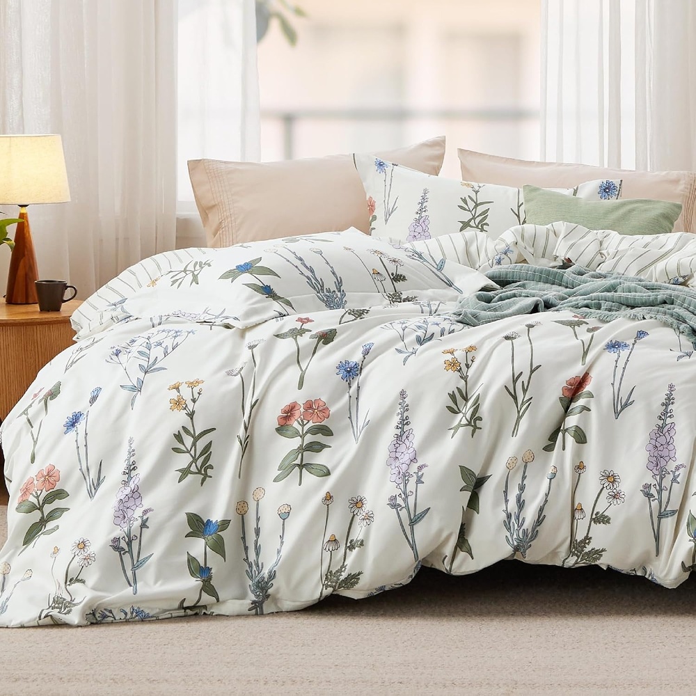 image:imageBedsure Duvet Cover King Size Reversible Navy Blue King Duvet Cover Set with Zipper Closure 3 Pieces Floral Patterned Bedding Set with 8 Corner Ties and 2 Pillow Shams04 Coconut White No Comforter