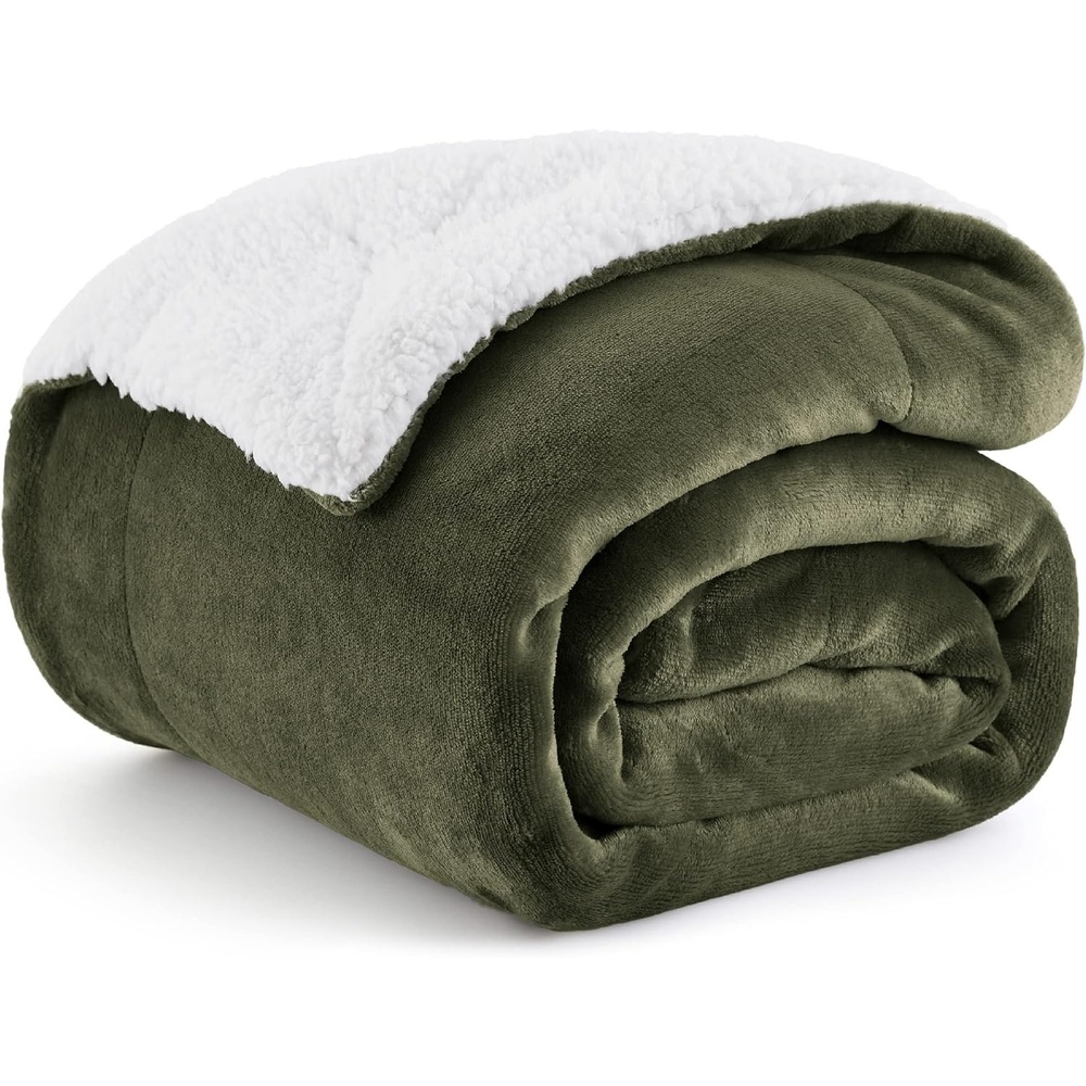 image:imageBedsure GentleSoft Sherpa Fleece Throw Blanket for Couch NonHeated Thick amp Warm Cozy Comfort Blanket for Winter Fall Soft Fuzzy Plush Throw Gifts for Women and Men Grey 50x60 Inches04 Olive Green