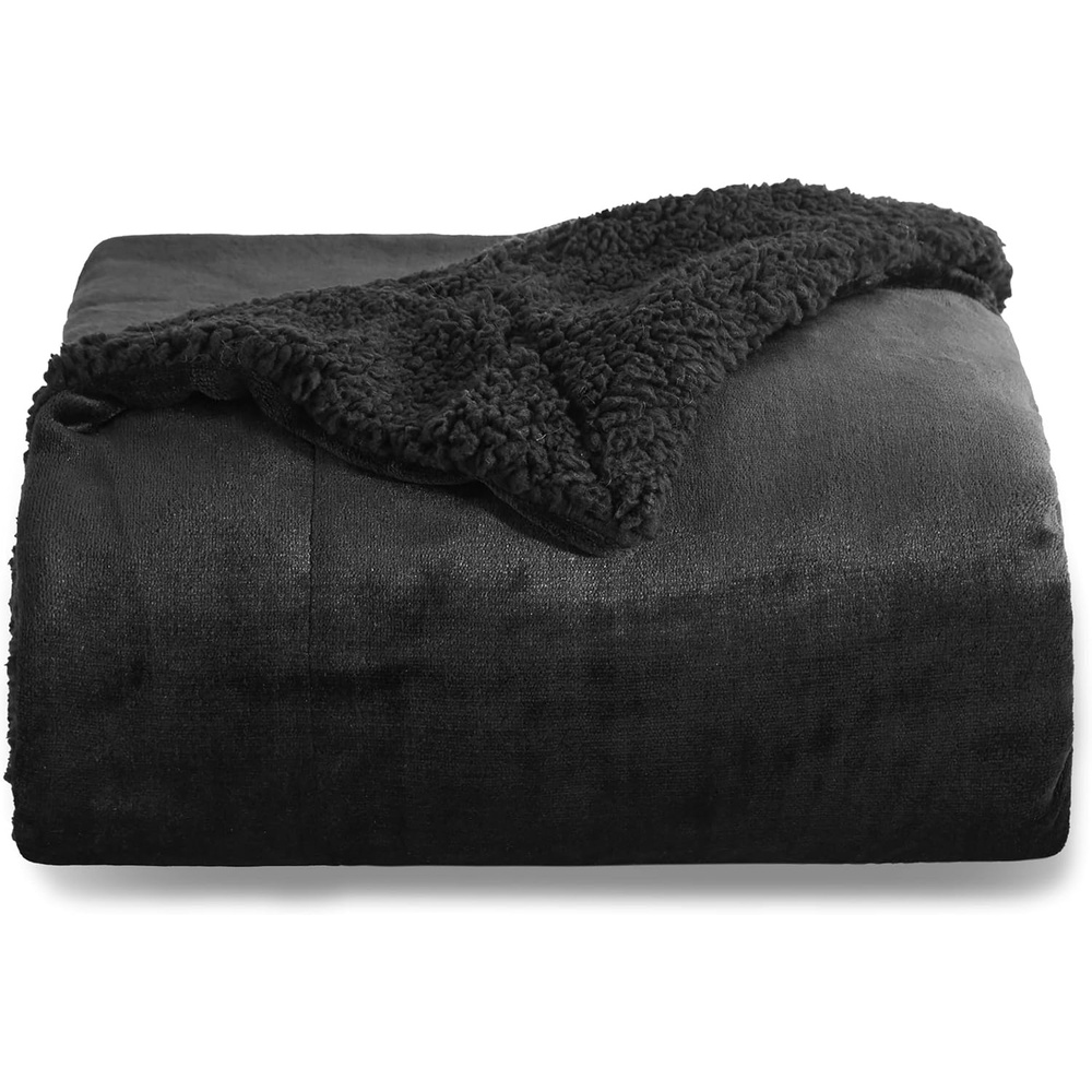 image:imageBedsure GentleSoft Sherpa Fleece Throw Blanket for Couch NonHeated Thick amp Warm Cozy Comfort Blanket for Winter Fall Soft Fuzzy Plush Throw Gifts for Women and Men Grey 50x60 Inches02 Black
