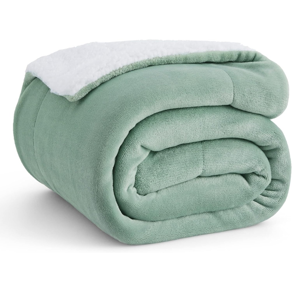 image:imageBedsure GentleSoft Sherpa Fleece Throw Blanket for Couch NonHeated Thick amp Warm Cozy Comfort Blanket for Winter Fall Soft Fuzzy Plush Throw Gifts for Women and Men Grey 50x60 Inches04 Sage Green