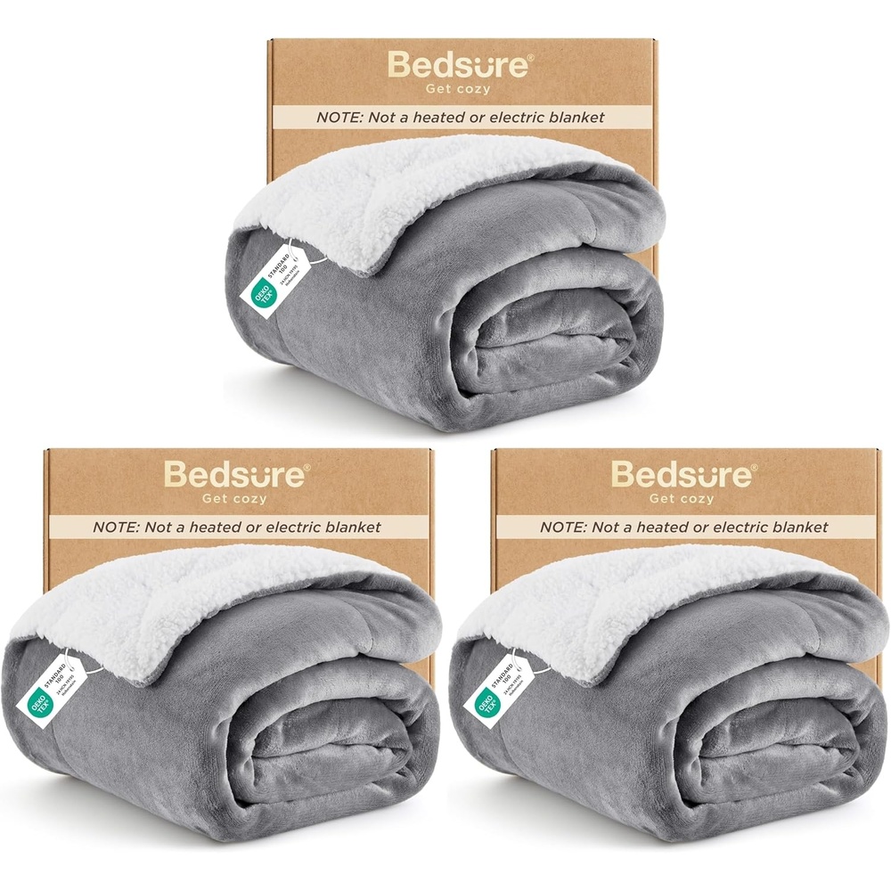 image:imageBedsure GentleSoft Sherpa Fleece Throw Blanket for Couch NonHeated Thick amp Warm Cozy Comfort Blanket for Winter Fall Soft Fuzzy Plush Throw Gifts for Women and Men Grey 50x60 InchesGrey