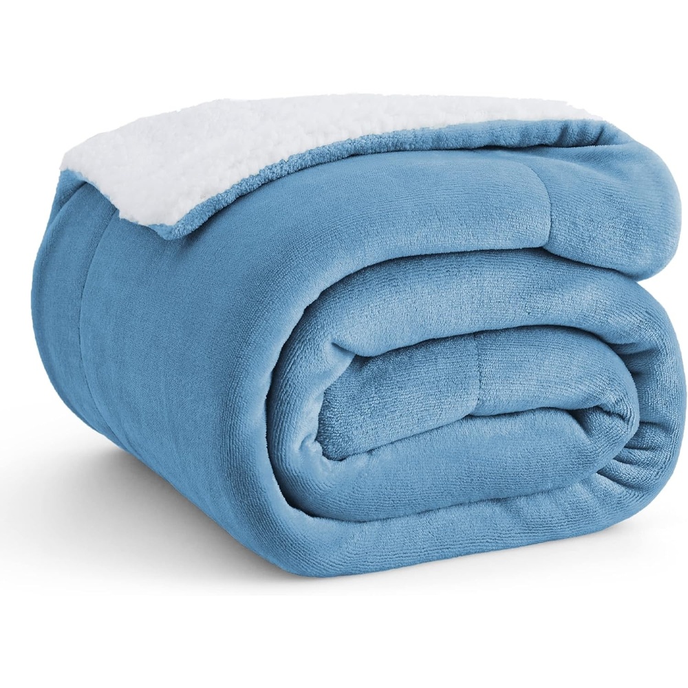 image:imageBedsure GentleSoft Sherpa Fleece Throw Blanket for Couch NonHeated Thick amp Warm Cozy Comfort Blanket for Winter Fall Soft Fuzzy Plush Throw Gifts for Women and Men Grey 50x60 Inches03 Washed Blue