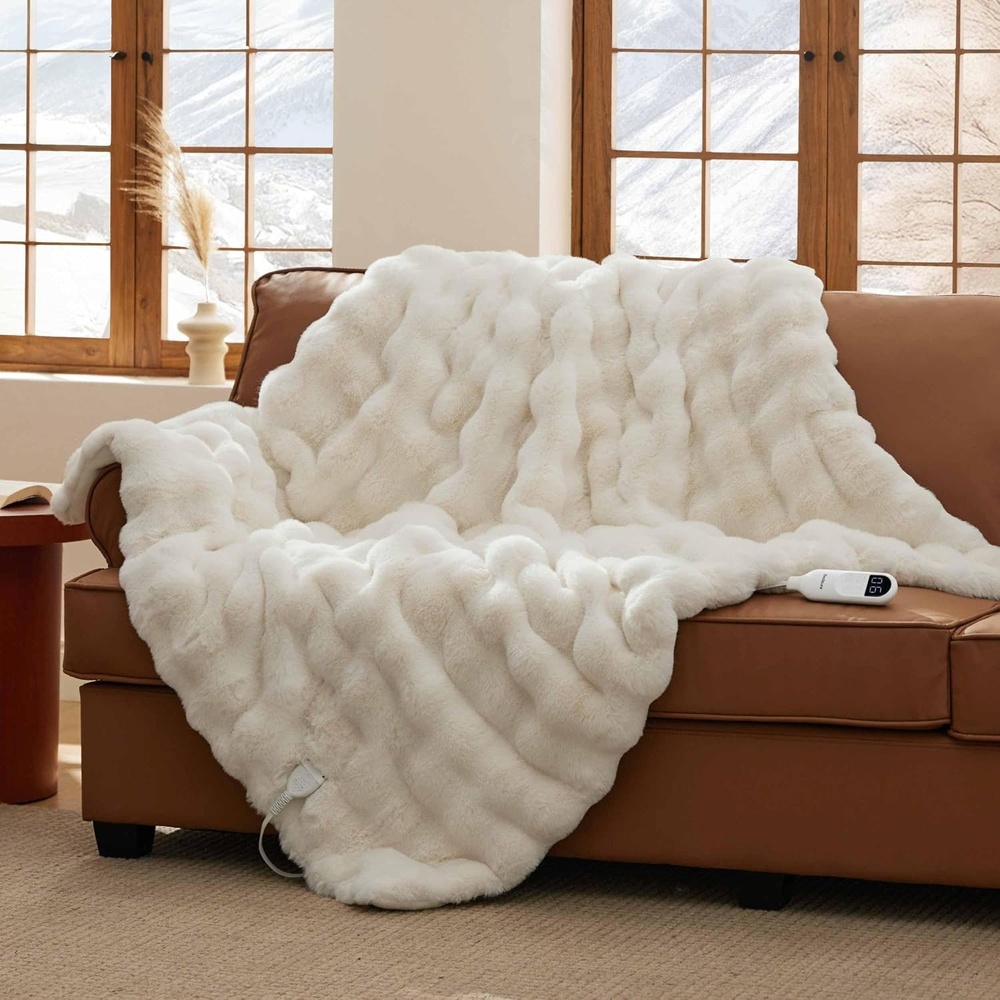 image:imageBedsure Heated Blanket Electric Throw  Thick Striped Fast Heating Electric Blanket with Preheat Function 6 Heat amp 6 Timer Up to 10H 8H Auto Off ETL Certified Gifts for Women 50x60 White12  Coconut White
