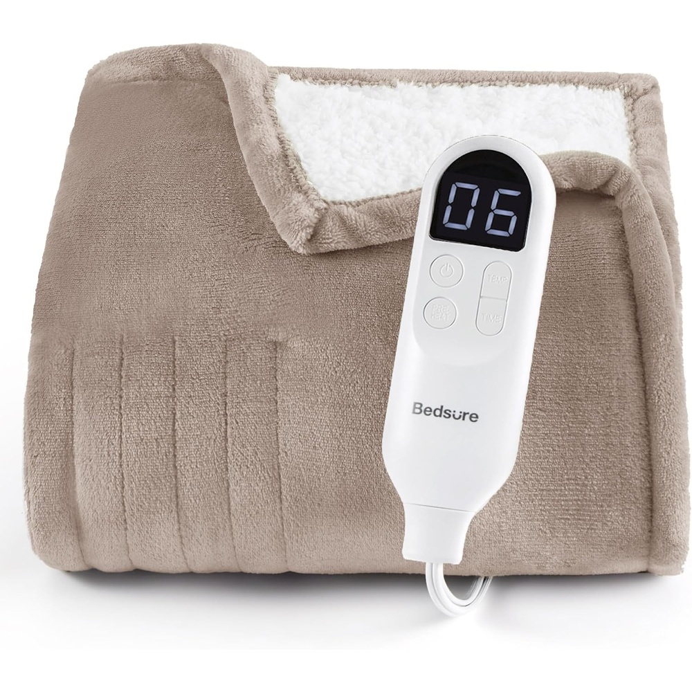 image:imageBedsure Heated Blanket Full Size Soft Electric Blanket with Preheat Cream 6 Heat6 Timer Settings 8H Auto ShutOff ETLFCC Flannel Sherpa Machine Washable Gifts for Grandma Grandpa 72x84in07 Taupe