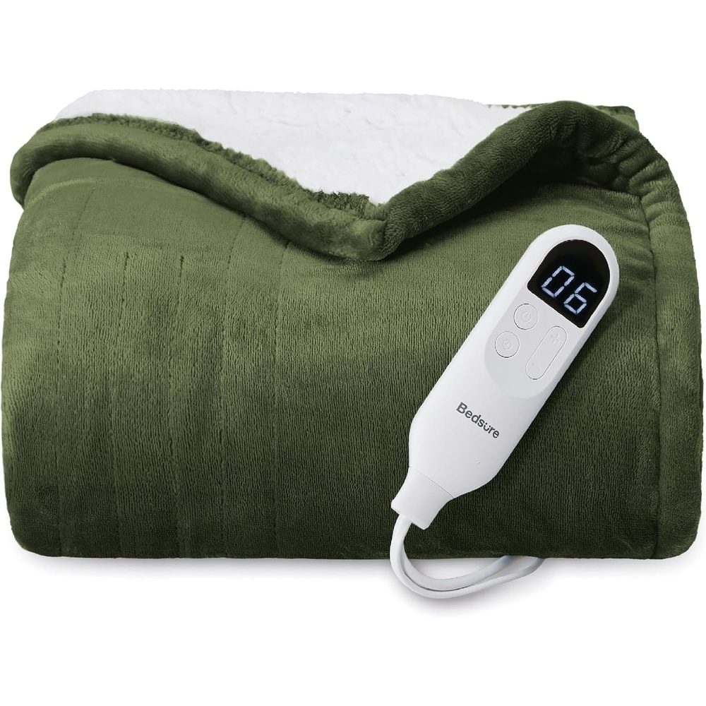 image:imageBedsure Heated Blanket Full Size Soft Electric Blanket with Preheat Cream 6 Heat6 Timer Settings 8H Auto ShutOff ETLFCC Flannel Sherpa Machine Washable Gifts for Grandma Grandpa 72x84in02 Olive Green