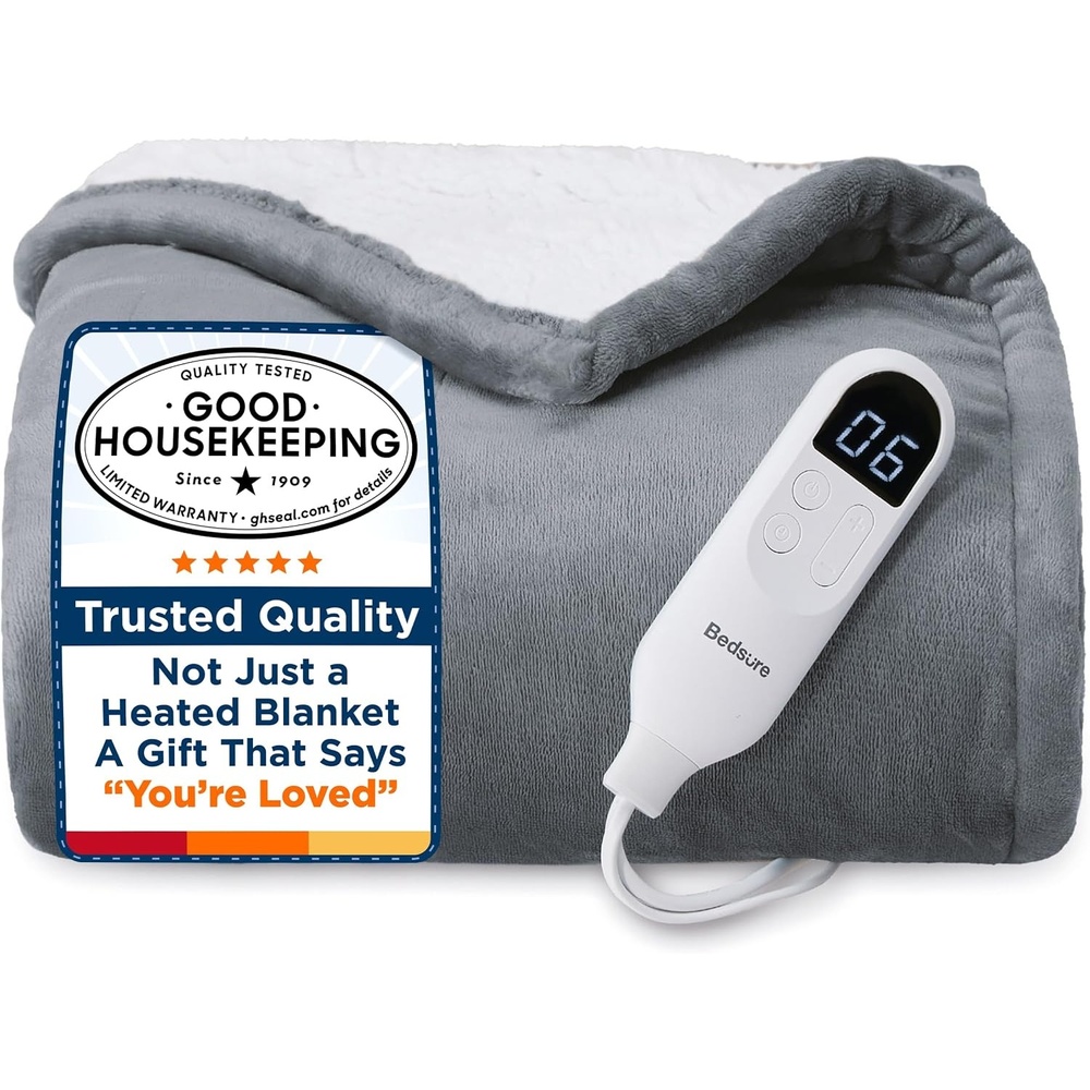 image:imageBedsure Heated Blanket Full Size Soft Electric Blanket with Preheat Cream 6 Heat6 Timer Settings 8H Auto ShutOff ETLFCC Flannel Sherpa Machine Washable Gifts for Grandma Grandpa 72x84in01 Grey