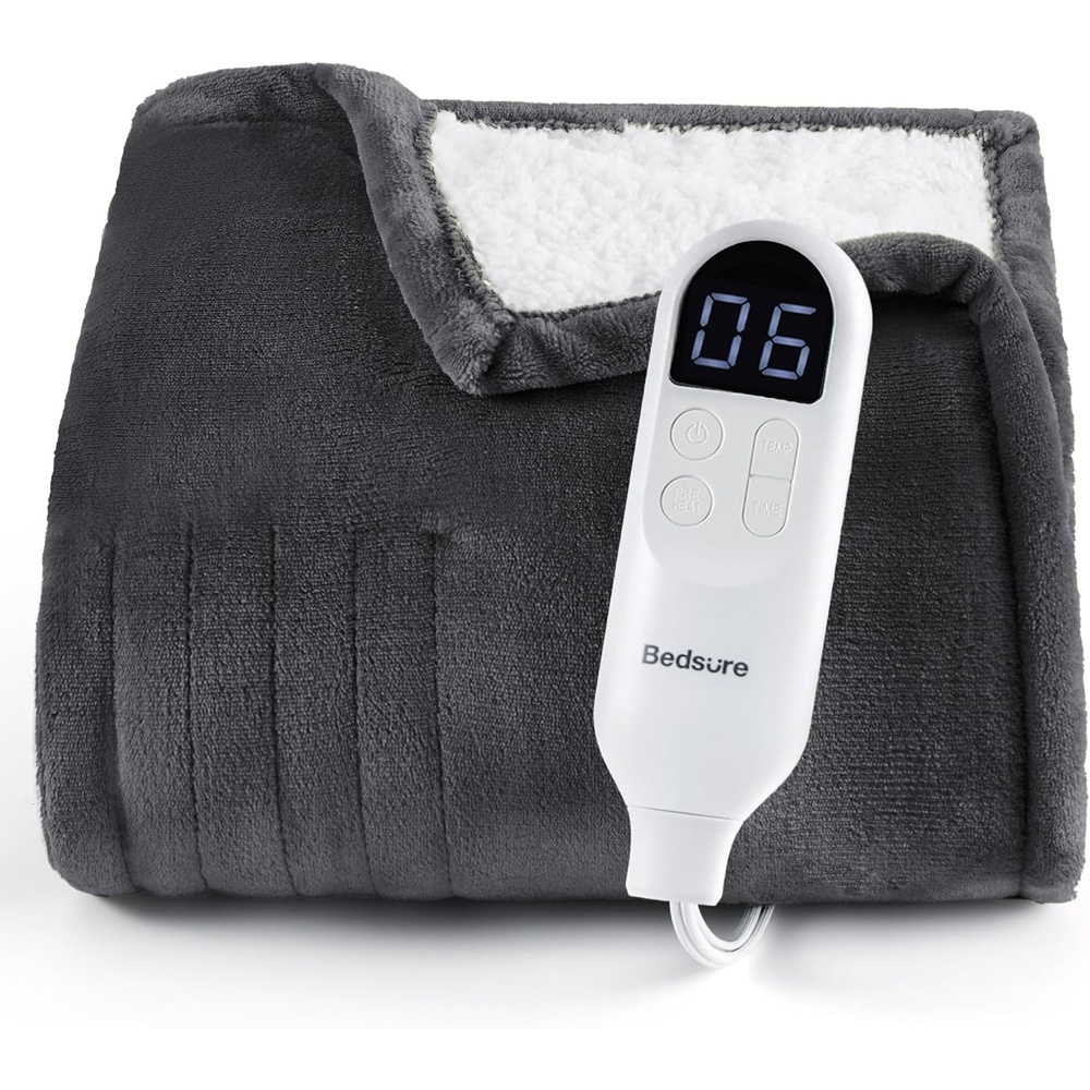 image:imageBedsure Heated Blanket Full Size Soft Electric Blanket with Preheat Cream 6 Heat6 Timer Settings 8H Auto ShutOff ETLFCC Flannel Sherpa Machine Washable Gifts for Grandma Grandpa 72x84in12 Dark Grey