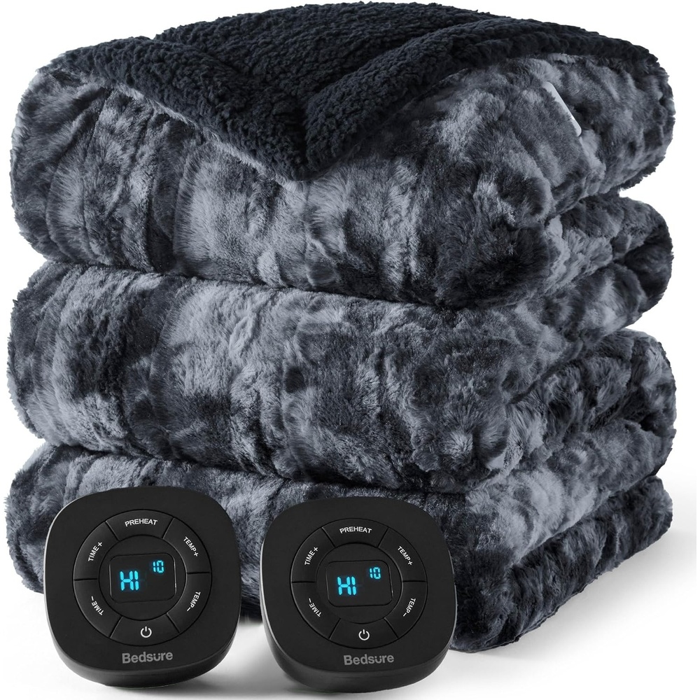 image:imageBedsure Heated Blanket Full Size Soft Electric Blanket with Preheat Cream  6 Heat6 Timer Settings 8H Auto ShutOff ETLFCC Flannel Sherpa Machine Washable Gifts for Grandma Grandpa 72x84in18  Black