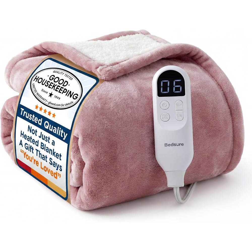 image:imageBedsure Heated Blanket Full Size Soft Electric Blanket with Preheat Cream 6 Heat6 Timer Settings 8H Auto ShutOff ETLFCC Flannel Sherpa Machine Washable Gifts for Grandma Grandpa 72x84in09 Pink