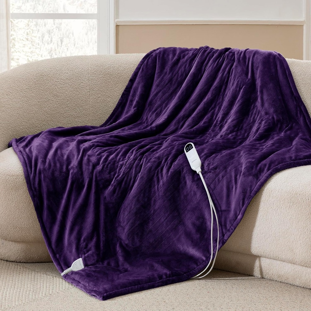 image:imageBedsure Heated Blanket Full Size Soft Electric Blanket with Preheat Cream 6 Heat6 Timer Settings 8H Auto ShutOff ETLFCC Flannel Sherpa Machine Washable Gifts for Grandma Grandpa 72x84in08 Purple