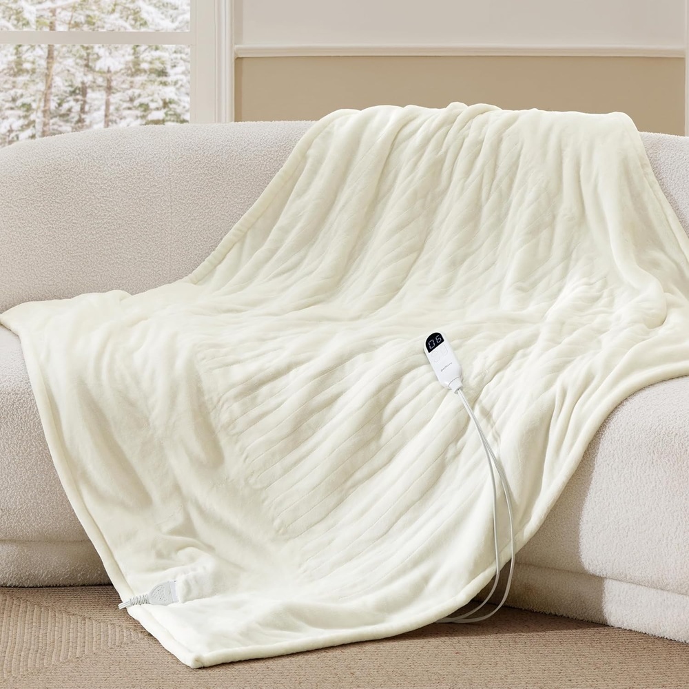 image:imageBedsure Heated Blanket Full Size Soft Electric Blanket with Preheat Cream  6 Heat6 Timer Settings 8H Auto ShutOff ETLFCC Flannel Sherpa Machine Washable Gifts for Grandma Grandpa 72x84in10  Ivory