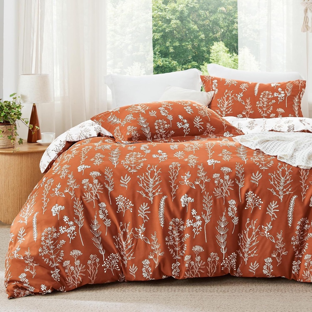 image:imageBedsure Light Grey Queen Comforter Set  Reversible Floral Bed Set Soft Summer Lightweight Bedding for Bedroom 1 Soft Botanical Flowers Comforter and 2 Pillow Shams10  Terracotta