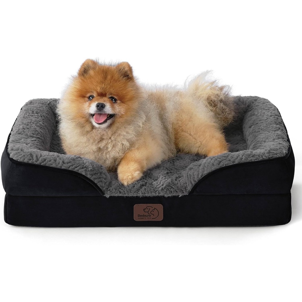 image:imageBedsure Orthopedic XL Dog Bed Extra Large with Removable Washable Cover  42 Classic Comfy Xlarge Dog Couch Sofa Waterproof Cozy Bolster Sides Nonslip Bottom Pet Bed for CatsSenior Dogs GreyPlushBlack