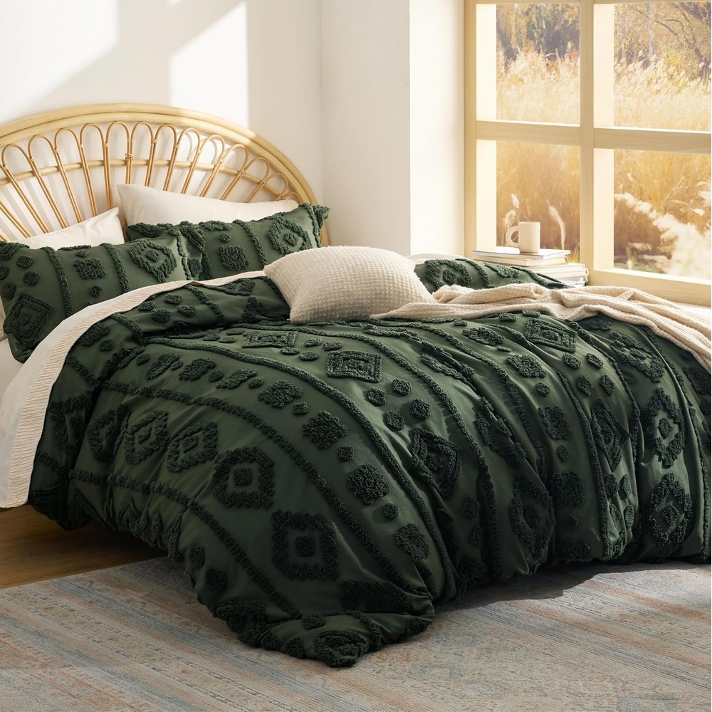 image:imageBedsure Pink King Size Comforter Set GentleSoft 3 Pieces Breathable Bow Comforter Set Women with 2 Pillow Shams Cute King Bedding Set Pink Room Decor Aesthetic Bedroom Decor 104x90 Inches03 Distressed Vintage Dark Green