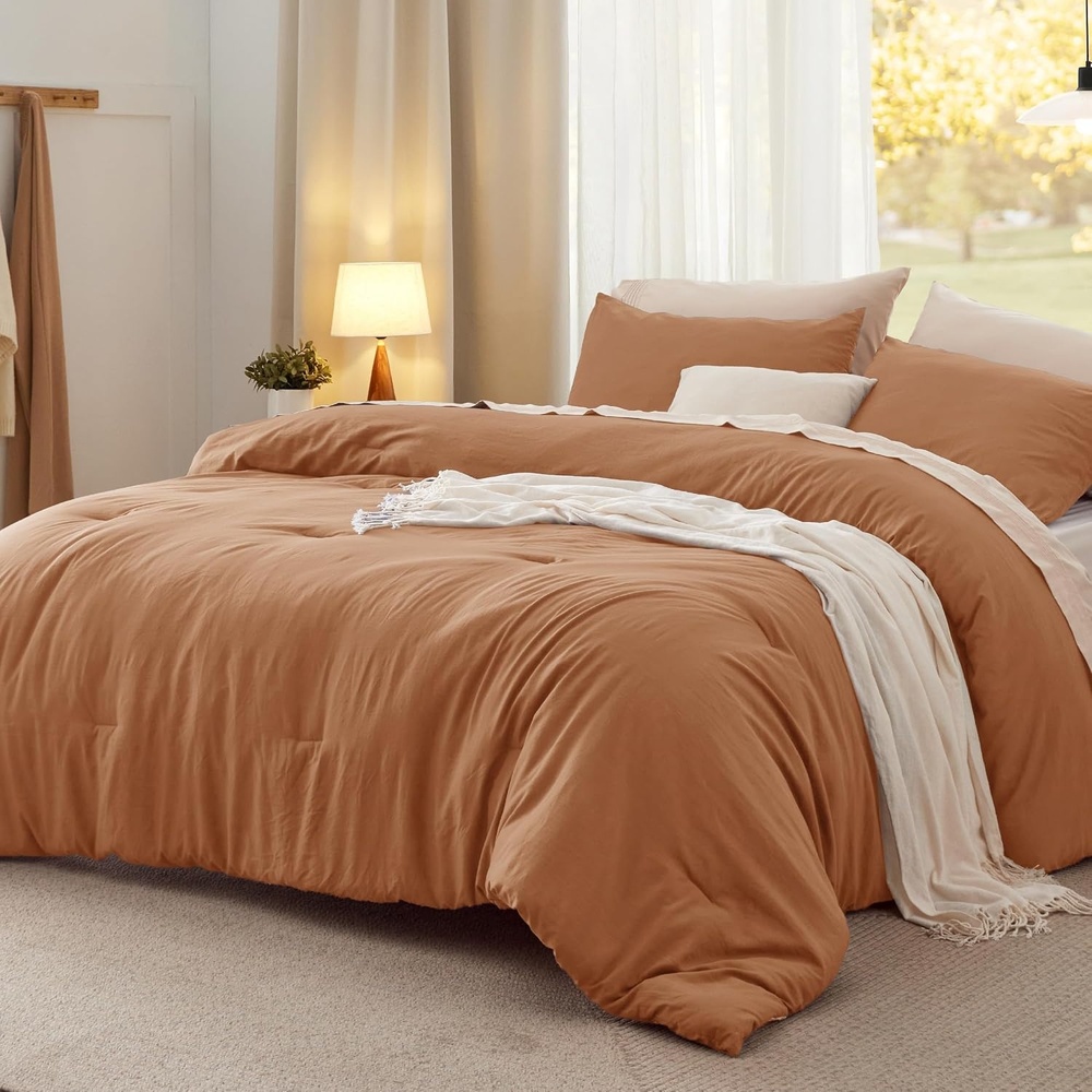 image:imageBedsure Queen Comforter Set Dark Gray Soft Prewashed Bedding for All Seasons 3 Pieces GentleSoft Bed Set 1 Lightweight Comforter 90x90 and 2 Pillowcases 20x2627  Pumpkin