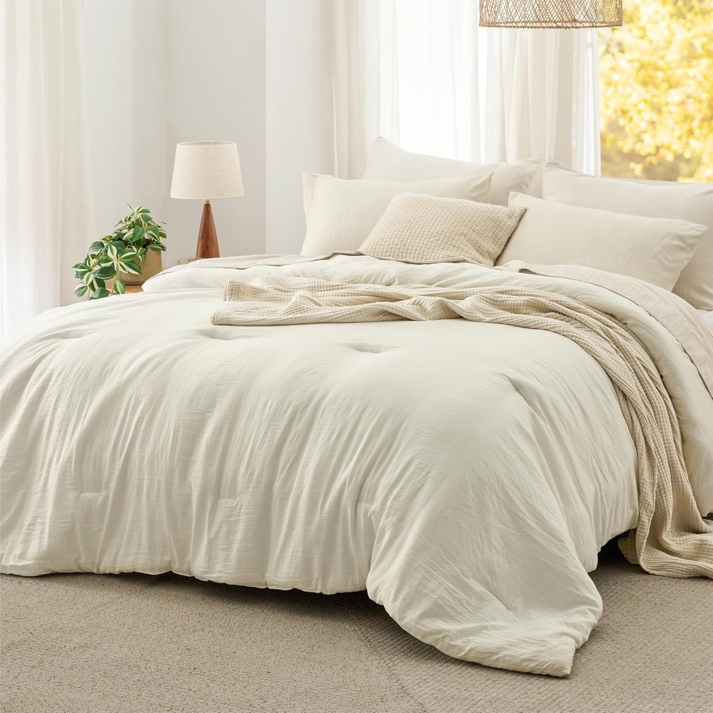 image:imageBedsure Queen Comforter Set Dark Gray Soft Prewashed Bedding for All Seasons 3 Pieces GentleSoft Bed Set 1 Lightweight Comforter 90x90 and 2 Pillowcases 20x2618 Ivory