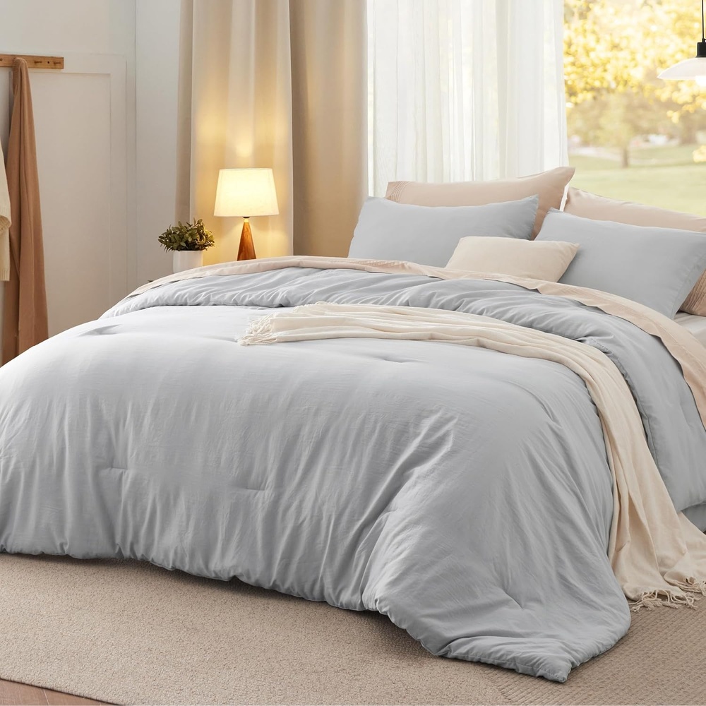 image:imageBedsure Queen Comforter Set Dark Gray Soft Prewashed Bedding for All Seasons 3 Pieces GentleSoft Bed Set 1 Lightweight Comforter 90x90 and 2 Pillowcases 20x2612 Light Grey