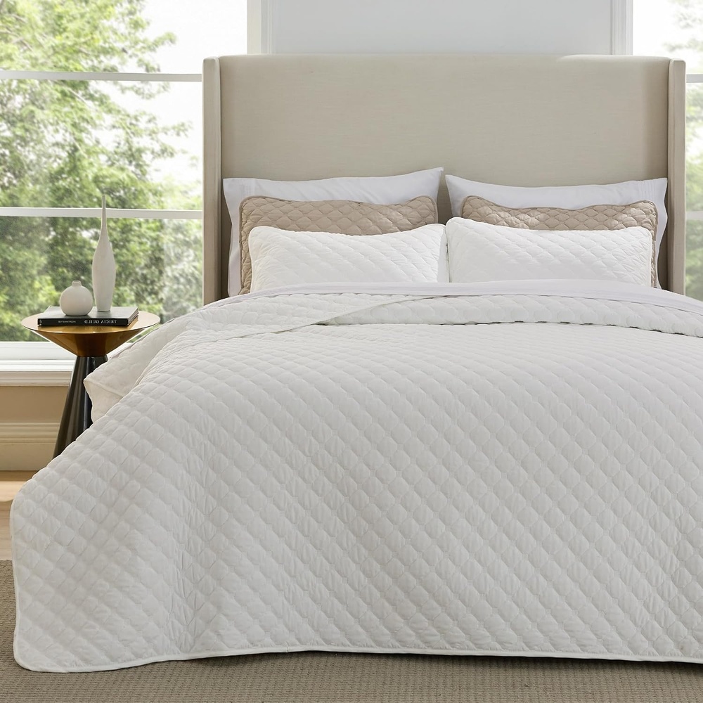 image:imageBedsure Queen Size Quilt Lightweight Comforter Set Mineral Blue Bedspread  Coverlet Basket Weave AllSeason Comfort SkinFriendly Soft Breathable Machine Washable 90x96 3 Pcs 2 Pillow Shams03  Coconut White Honeycomb