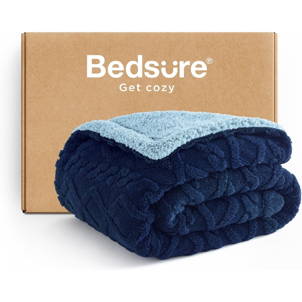 image:imageBedsure Sherpa Fleece Blanket Cable Jacquard Tufted Warm Orange Throw  UltraSoft Cozy Comfort Stylish Home Decor for Fall Thick for Winter Ideal for Couch Sofa Gift for Women 50x60 Inches05  Navy