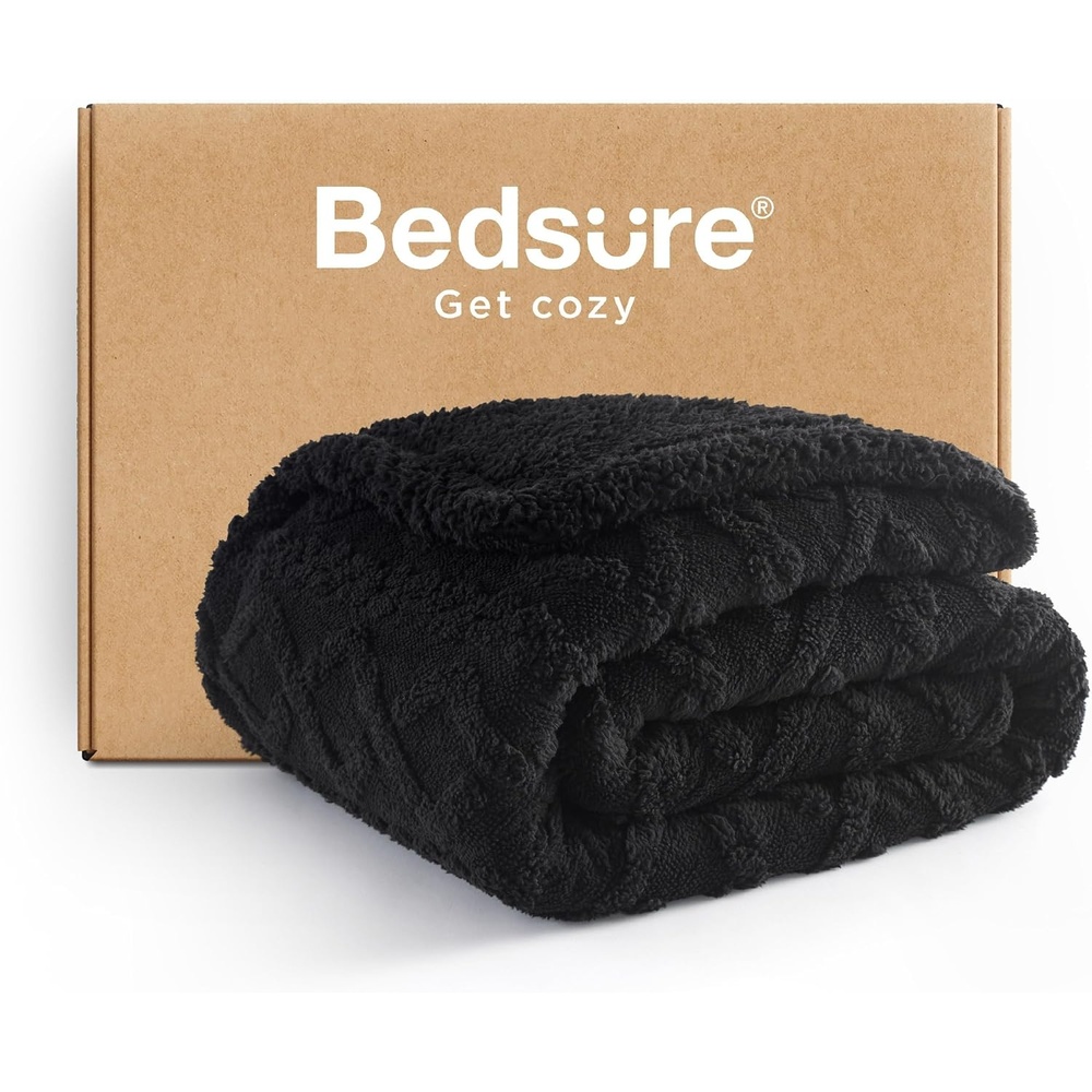image:imageBedsure Sherpa Fleece Blanket Cable Jacquard Tufted Warm Orange Throw  UltraSoft Cozy Comfort Stylish Home Decor for Fall Thick for Winter Ideal for Couch Sofa Gift for Women 50x60 Inches02  Black