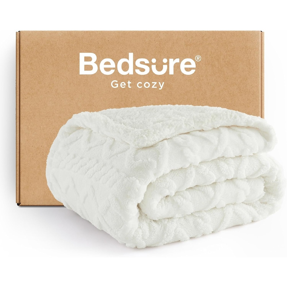 image:imageBedsure Sherpa Fleece Blanket Cable Jacquard Tufted Warm Orange Throw  UltraSoft Cozy Comfort Stylish Home Decor for Fall Thick for Winter Ideal for Couch Sofa Gift for Women 50x60 Inches03  Cream