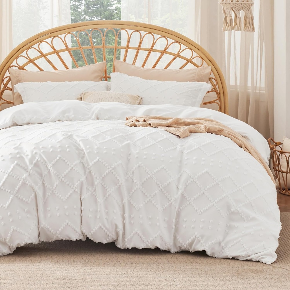 image:imageBedsure Textured Duvet Cover King Size Soft amp Breathable Comforter Cover for All Season 3 Pieces WrinkleResistant Zipper Bedding with 8 Corner Ties Olive Green07  White No Comforter