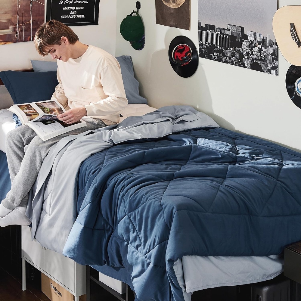 image:imageBedsure Twin XL Comforter  5 Pieces Reversible Blush Pink Bed in a Bag Twin XL Bedding Comforter Set College Dorm Essentials with 1 Flat Sheet 1 Fitted Sheet 1 Pillowcase and 1 Pillow Sham02 NavySilver Grey