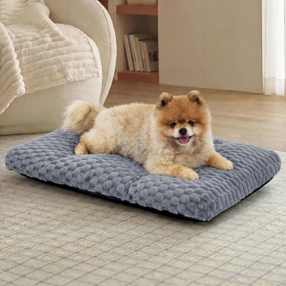 image:imageBedsure Washable Dog Bed for Crate Large Sized Dog Soft Bubble Fleece 35 Fluffy and Cozy Pet Mat for Deep SleepNonSlip and Machine Washable Kennel Pad for CrateFloorCar35x23x35GreyGrey