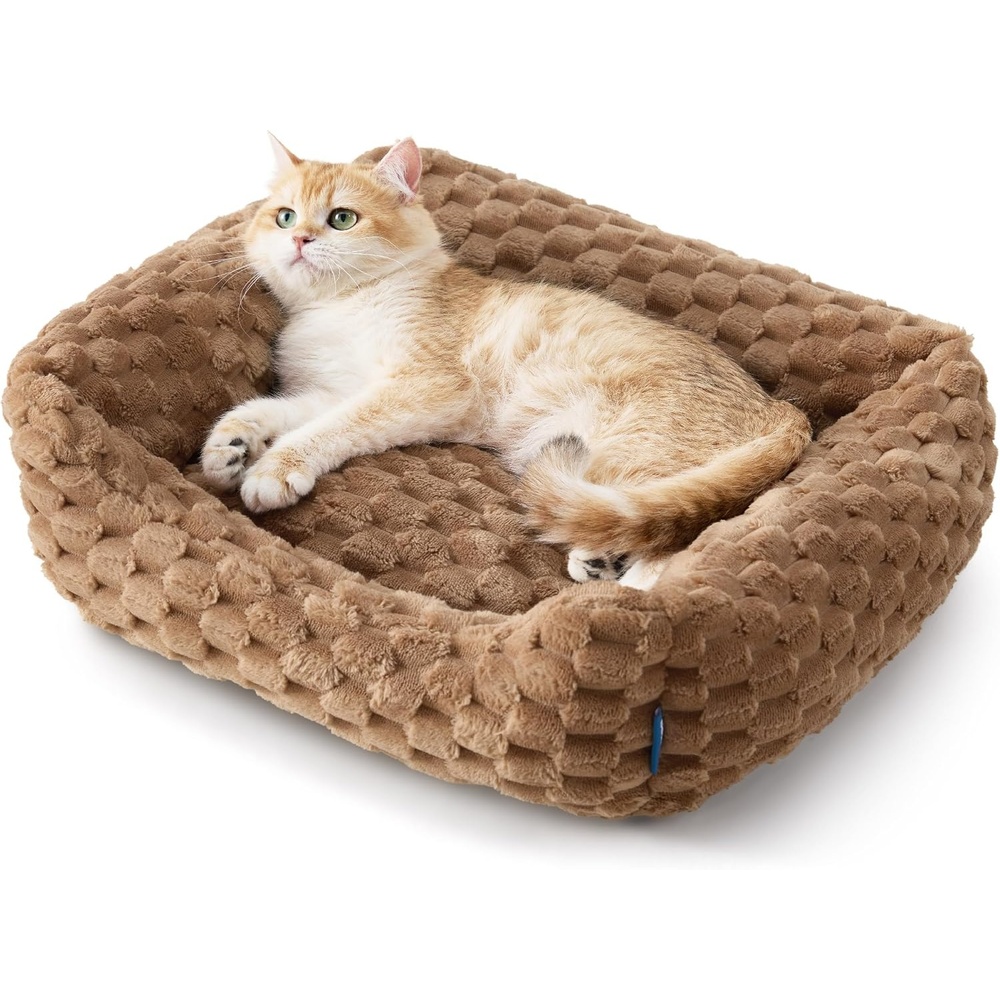 image:imageBedsure Washable Dog Beds Large Sized Dog with Bubble Fleece35in Cream Cute Pet BedFluffy Cuddler Pet CouchNeckFriendly BolsterNonSlip BottomMachine Washable Removable Cover Up to 50 lbsCamel Brown