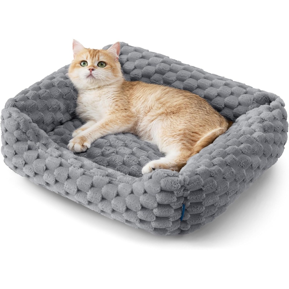 image:imageBedsure Washable Dog Beds Large Sized Dog with Bubble Fleece35in Cream  Cute Pet BedFluffy Cuddler Pet CouchNeckFriendly BolsterNonSlip BottomMachine Washable Removable Cover Up to 50 lbsGrey