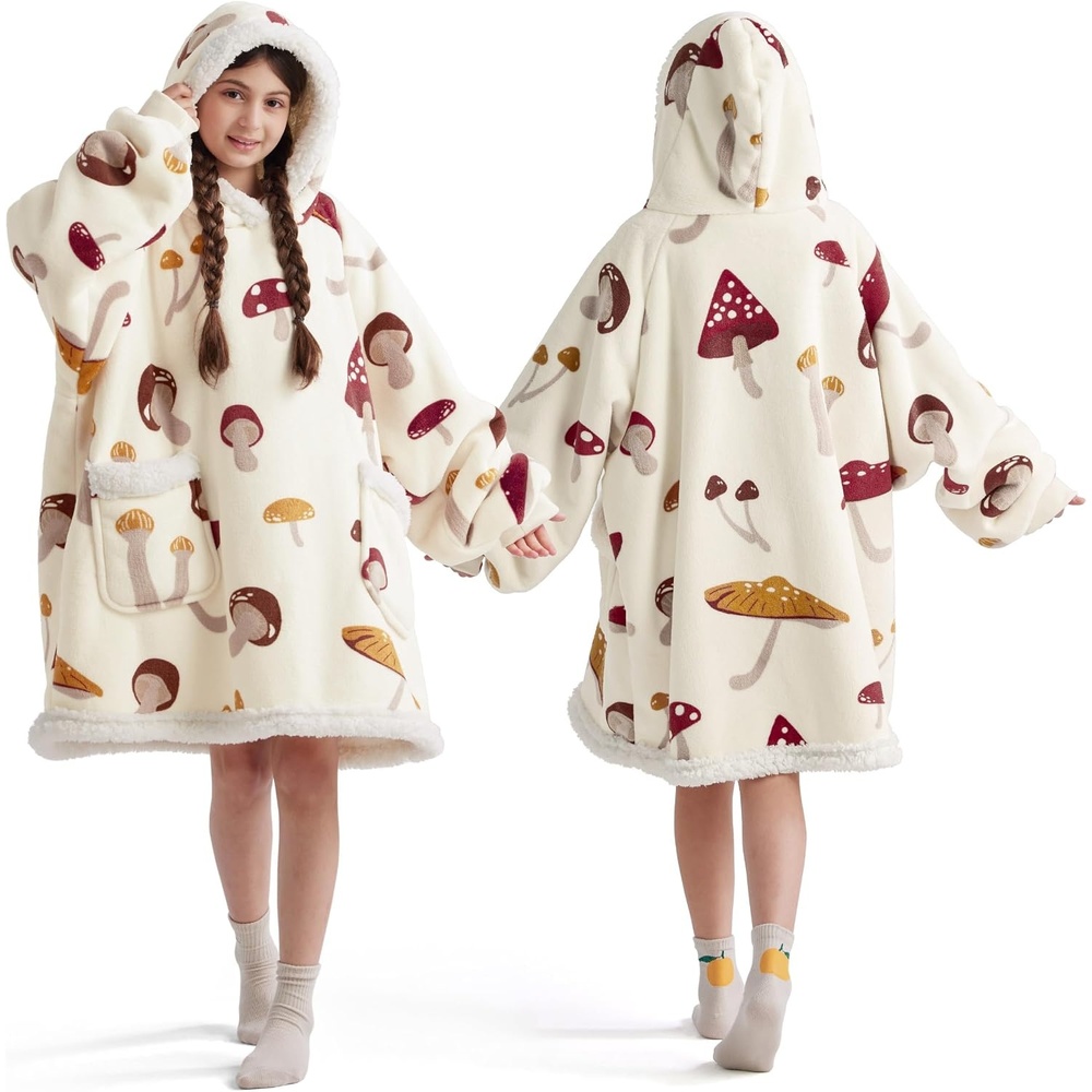 image:imageBedsure Wearable Blanket Sherpa Printed Hoodie Cat Gift for Women Light Beige Warm Soft Cozy Sherpa Fleece Gifts for Cat Lovers Cat Gifts for WomenBeige
