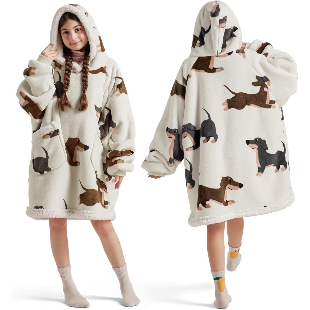 image:imageBedsure Wearable Blanket Sherpa Printed Hoodie Cat Gift for Women Light Beige Warm Soft Cozy Sherpa Fleece Gifts for Cat Lovers Cat Gifts for WomenGrey