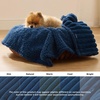 Bedsure ComfyFleece™ Waterproof Blanket for Bed, Twin（60″x80″） Cream | Soft Plush Couch Bed Cover Corduroy Fleece for Furniture Protector, Cozy Calming Reversible Dog Blankets for Large Dogs Pet(Night Blue)