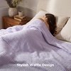 Bedsure Cooling Cotton Waffle Full Size Blanket – Lightweight Breathable Blanket of Rayon Derived from Bamboo for Hot Sleepers, Luxury Throws for Bed, Couch and Sofa, Ivory, 80×90 Inches(Light Purple)
