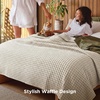 Bedsure Cooling Cotton Waffle Full Size Blanket – Lightweight Breathable Blanket of Rayon Derived from Bamboo for Hot Sleepers, Luxury Throws for Bed, Couch and Sofa, Ivory, 80×90 Inches(Linen)
