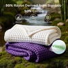Bedsure Cooling Cotton Waffle Full Size Blanket – Lightweight Breathable Blanket of Rayon Derived from Bamboo for Hot Sleepers, Luxury Throws for Bed, Couch and Sofa, Ivory, 80×90 Inches(Purple)