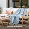 Bedsure Cooling Cotton Waffle Full Size Blanket – Lightweight Breathable Blanket of Rayon Derived from Bamboo for Hot Sleepers, Luxury Throws for Bed, Couch and Sofa, Ivory, 80×90 Inches(Light Blue)