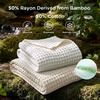 Bedsure Cooling Cotton Waffle Full Size Blanket – Lightweight Breathable Blanket of Rayon Derived from Bamboo for Hot Sleepers, Luxury Throws for Bed, Couch and Sofa, Ivory, 80×90 Inches(Linen)