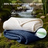 Bedsure Cooling Cotton Waffle Full Size Blanket – Lightweight Breathable Blanket of Rayon Derived from Bamboo for Hot Sleepers, Luxury Throws for Bed, Couch and Sofa, Ivory, 80×90 Inches(Navy)