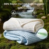 Bedsure Cooling Cotton Waffle Full Size Blanket – Lightweight Breathable Blanket of Rayon Derived from Bamboo for Hot Sleepers, Luxury Throws for Bed, Couch and Sofa, Ivory, 80×90 Inches(Light Blue)