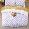 Bedsure Duvet Cover King Size – Reversible Navy Blue King Duvet Cover Set with Zipper Closure, 3 Pieces Floral Patterned Bedding Set with 8 Corner Ties and 2 Pillow Shams(07 – Purple Checkered (No Comforter))