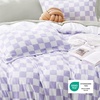 Bedsure Duvet Cover King Size – Reversible Navy Blue King Duvet Cover Set with Zipper Closure, 3 Pieces Floral Patterned Bedding Set with 8 Corner Ties and 2 Pillow Shams(07 – Purple Checkered (No Comforter))
