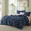 Bedsure Light Grey Queen Comforter Set – Reversible Floral Bed Set, Soft Summer Lightweight Bedding for Bedroom, 1 Soft Botanical Flowers Comforter and 2 Pillow Shams(14 – Navy)
