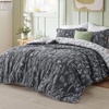 Bedsure Light Grey Queen Comforter Set – Reversible Floral Bed Set, Soft Summer Lightweight Bedding for Bedroom, 1 Soft Botanical Flowers Comforter and 2 Pillow Shams(05 – Charcoal)