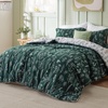 Bedsure Light Grey Queen Comforter Set – Reversible Floral Bed Set, Soft Summer Lightweight Bedding for Bedroom, 1 Soft Botanical Flowers Comforter and 2 Pillow Shams(03 – Dark Green)