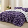 Bedsure Light Grey Queen Comforter Set – Reversible Floral Bed Set, Soft Summer Lightweight Bedding for Bedroom, 1 Soft Botanical Flowers Comforter and 2 Pillow Shams(16 – Dark Purple)