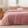 Bedsure Queen Comforter Set, Dark Gray Soft Prewashed Bedding for All Seasons, 3 Pieces GentleSoft™ Bed Set, 1 Lightweight Comforter (90″x90″) and 2 Pillowcases (20″x26″)(35 – Brick Rose/Coral)