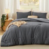 Bedsure Queen Comforter Set, Dark Gray Soft Prewashed Bedding for All Seasons, 3 Pieces GentleSoft™ Bed Set, 1 Lightweight Comforter (90″x90″) and 2 Pillowcases (20″x26″)(36 – Dark Gray/Gray)