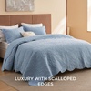 Bedsure Quilts Queen Size Bedspread, Thin Comforter, Charcoal Coverlet | All-Season Bedding, Soft, Modern Clover Pattern, Stitch-Free Quilt-Tech, Pet-Friendly, Machine Washable, 90x96in, 3 Pcs(05 – Mineral Blue – Leaf)